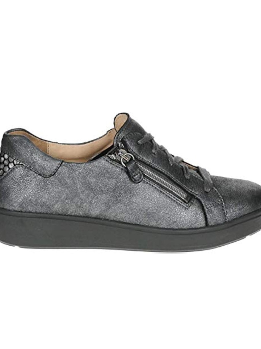 Ganter Women's Metallic Charcoal Lace-Up Sneaker with Side Zip Detail